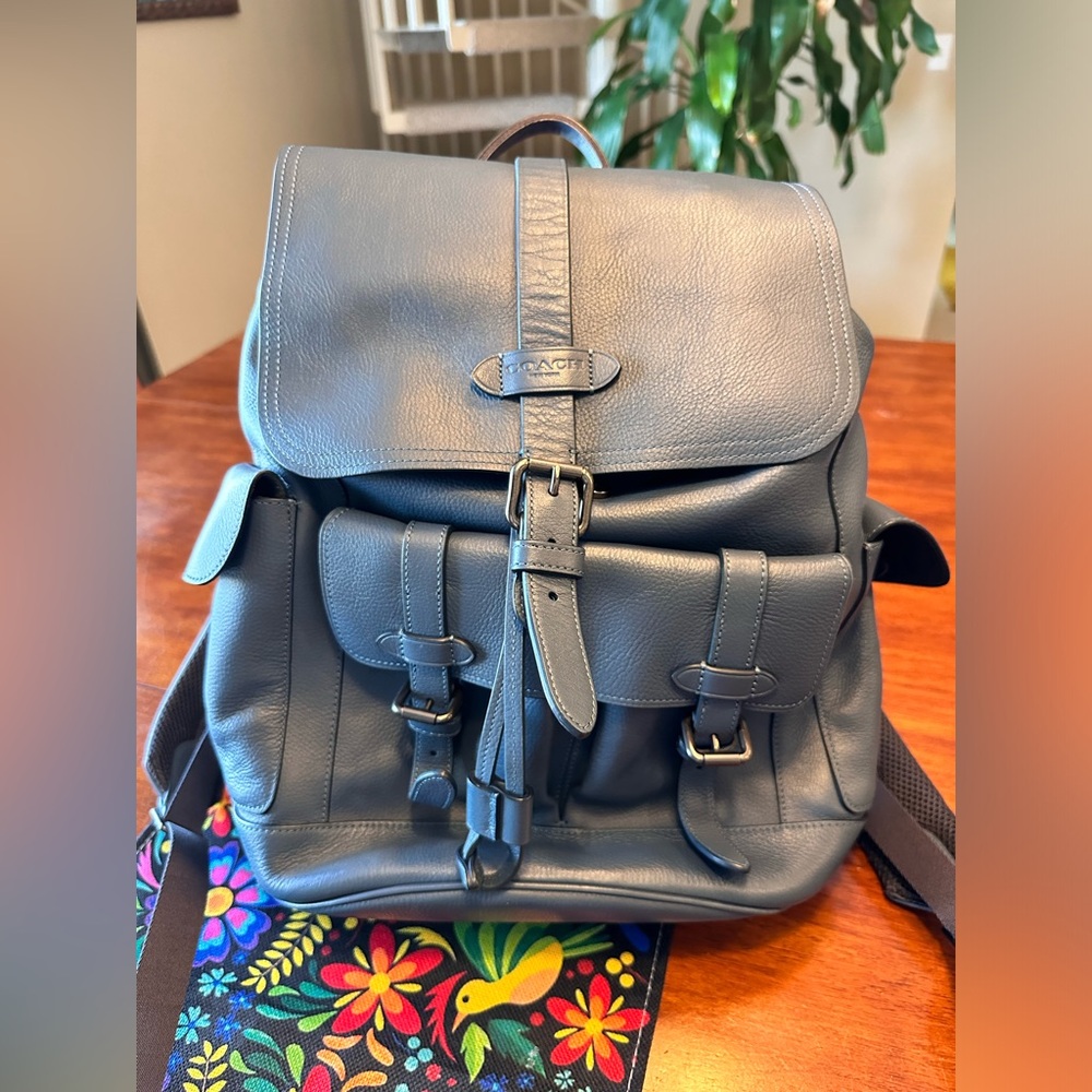 Coach Blue Leather Backpack
